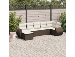 Conjunto de sofá de jardín de 7 piezas con cojines de mimbre sintético marrón de DKD Home Decor