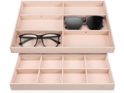 Juego 2 Bandejas Almacenamiento Joyas Terciopelo 12 Compartimentos Modulares Organizador Cajones Anillos