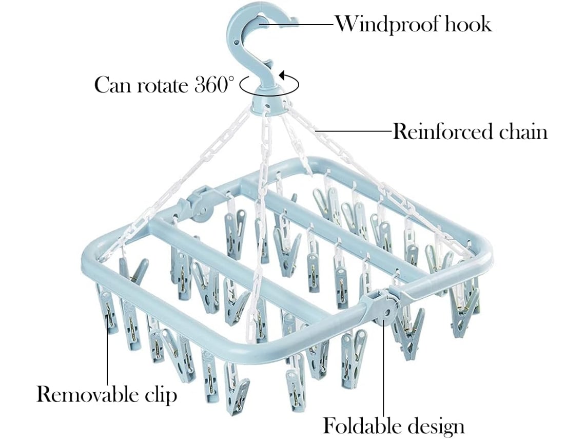 2 tendederos de calcetines, 1 colgador de ropa plegable de secado rápido  con 32 clips, 1 tendedero portátil con 12 clips para calcetines, ropa  interior, toallas.