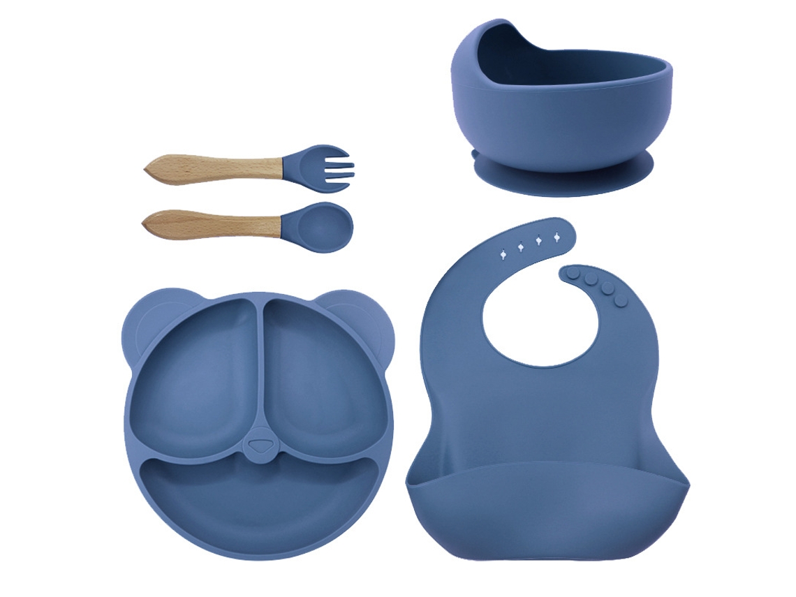 Juego De Vajilla Infantil De Silicona, Seis Piezas (azul Oscuro) Czhhmart