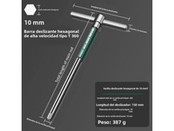 Llave Hexagonal Tipo T Multifuncional De Acero Inoxidable De 10 Mm Con Rodillo Deslizante Hexagonal De Alta Velocidad