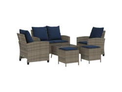 Conjunto de sofás de jardín vidaxl 6 piezas ratán/mimbre gris