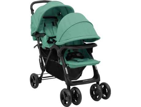 vidaXL Carrito para gemelos tándem verde acero