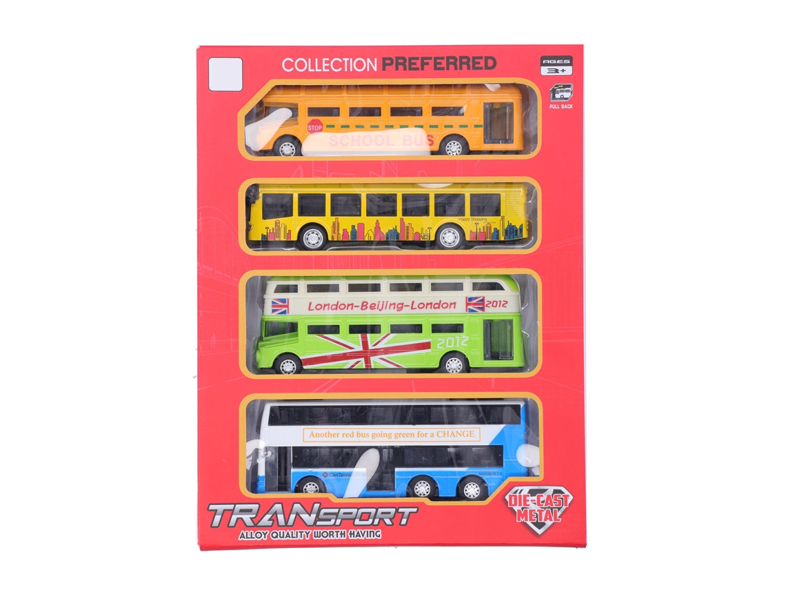 Conjunto De 4 Ônibus Pull Back League Brinquedo Educacional Para Crianças Com Portas Abertas