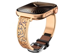 Correa para Apple Watch de 46/49/45/44 mm - Acero inoxidable híbrido con cuero genuino y diseño floral retro.