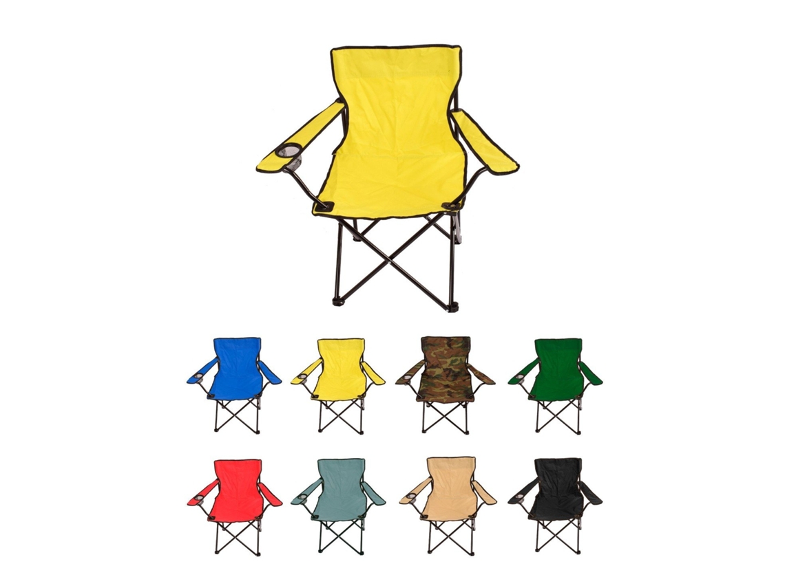 Silla De Camping Plegable De Acero Con Reposabrazos Y Funda Con Asas- 80x80x50 Cm, Resistente Al Agua - Ideal Para Exterior Amarillo Unidad