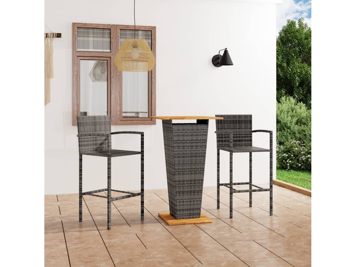 Conjunto Bar 3 Peças Para Jardim Cinzento Dkd Home Decor