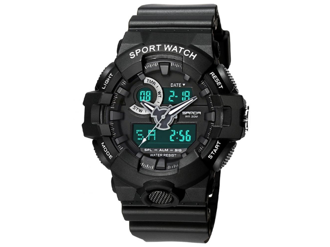 Reloj Electrónico Multifuncional Impermeable De Doble Pantalla Sanda (negro)