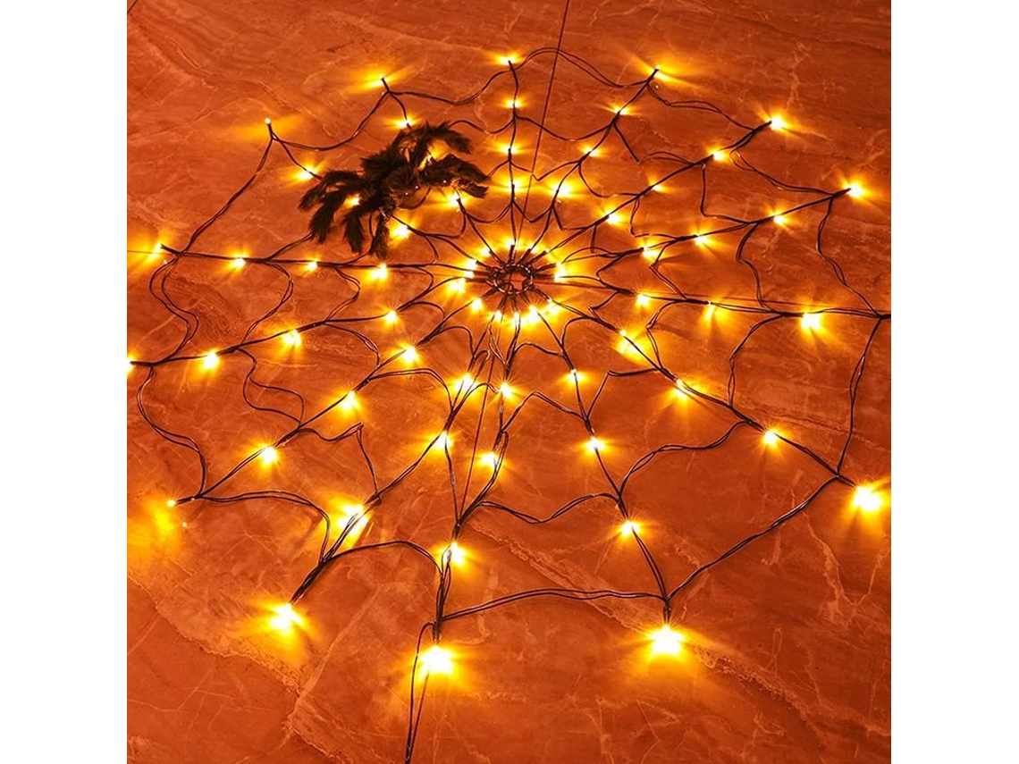 Luces De Telaraña Para Halloween Con 80 Led Morados Y Araña, 8 Modos Para Uso En Interiores Y Exteriores (naranja)