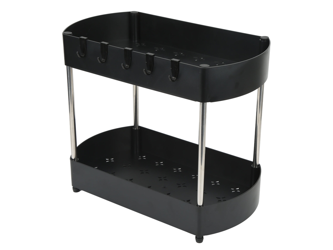 Organizador Para Debajo Del Fregadero, 2 Niveles, Con Soporte De Acero Inoxidable Y 5 Ganchos, Abs Negro.
