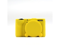 Funda protectora de silicona HEXINYIGJLY para Canon Powershot V1, resistente a los arañazos, con acceso para trípode y tapa de objetivo amarilla.