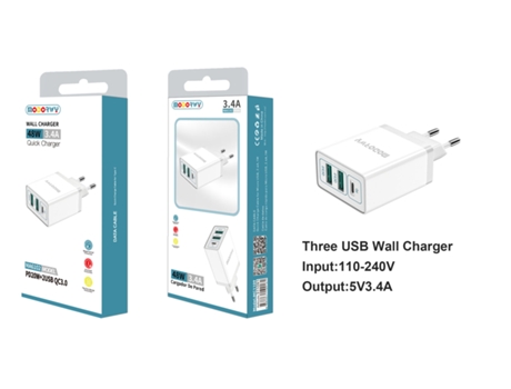 Cargador Con Tipo-C Y 2X Entrada Usb 2.0 MODORWY Ma6102 (Blanco)