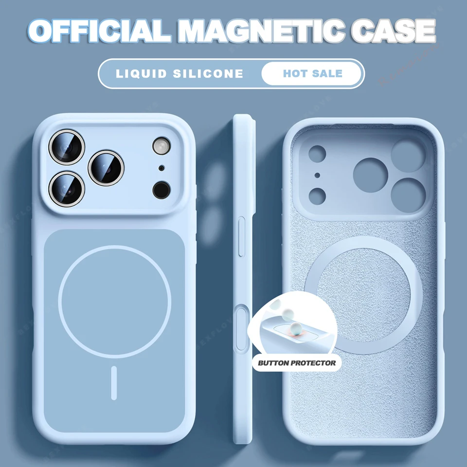 (iphone 13 Pro, Azul Cielo) Funda Magnética Magsafe De Silicona Líquida Para Iphone, Compatible Con Iphone, Funda Suave A Prueba De Golpes.