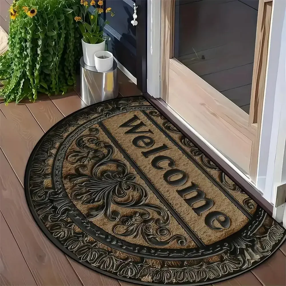 (estilo 16 45x70cm) Felpudo De Entrada De Estilo Retro Con Mosaico En Forma De Abanico Semicircular