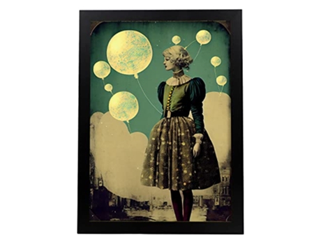 NACNIC Poster Globos Luna En Estilo Surrealismo Cinematográfico Ilustraciones Y Grabados De Historieta Abstracta Y Artística A4 Marcos Negros