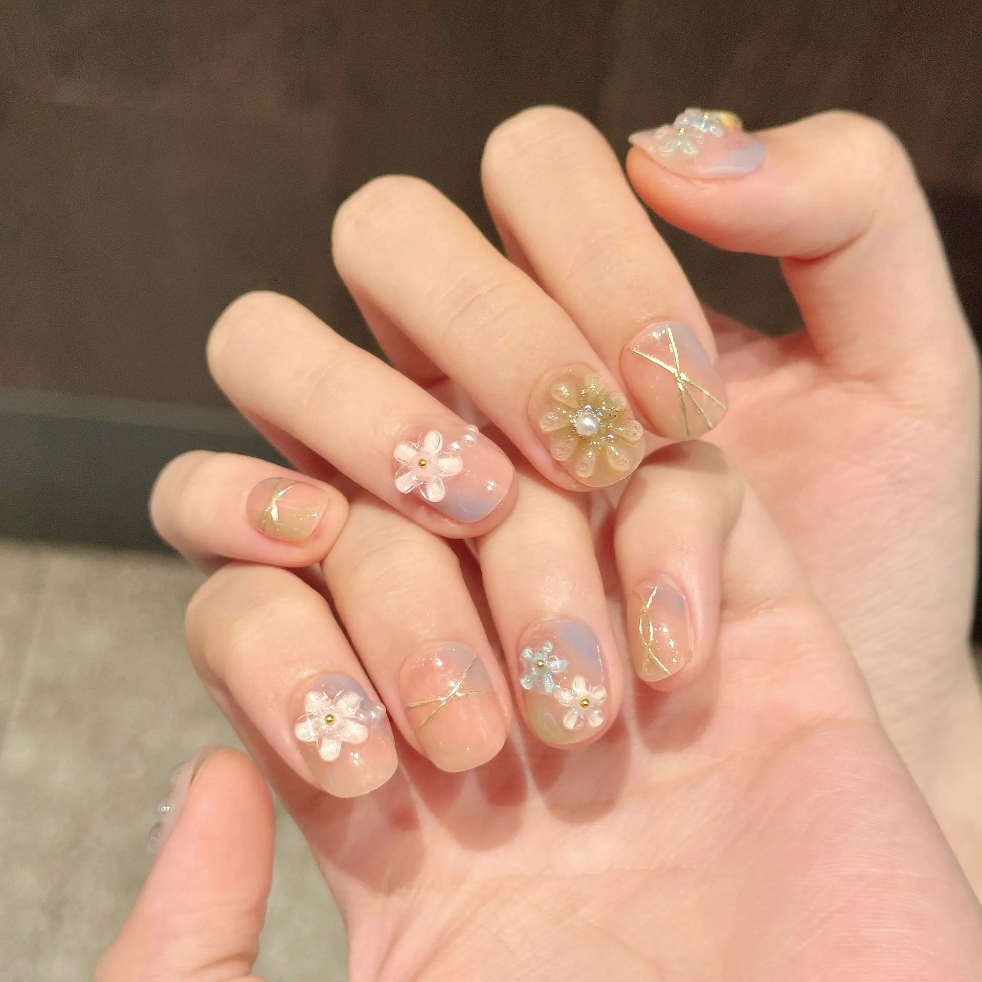 (2902-s) Juego De 10 Pegatinas Cortas, Redondas Y Hechas A Mano Para Uñas Postizas.