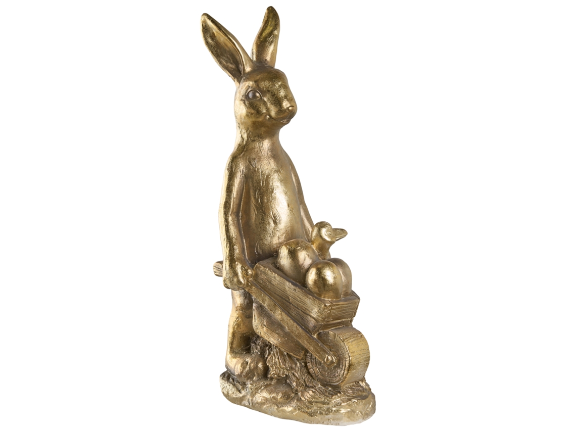 Estatueta Para Jardim Skamby Coelho Dourado