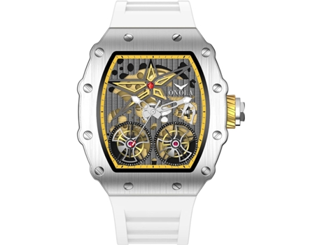 VEANXIN Relojes Reloj Hueco Correa de Silicona Reloj de Pulsera Impermeable-plata blanca