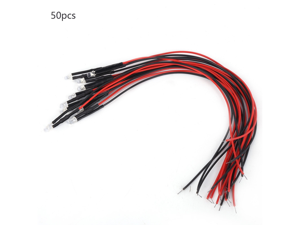 50 Peças Diodos Led Pré-instalados 12v 3mm Cabeça Redonda Luzes Multicolor Piscada Rápida