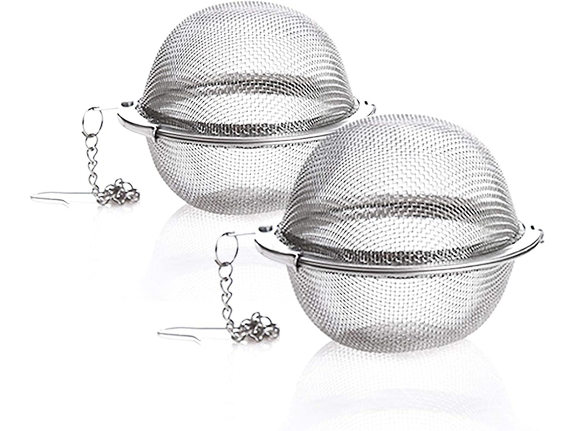 2 filtros de té de acero inoxidable 304 con malla, infusor de té redondo con cadena para taza o tetera.