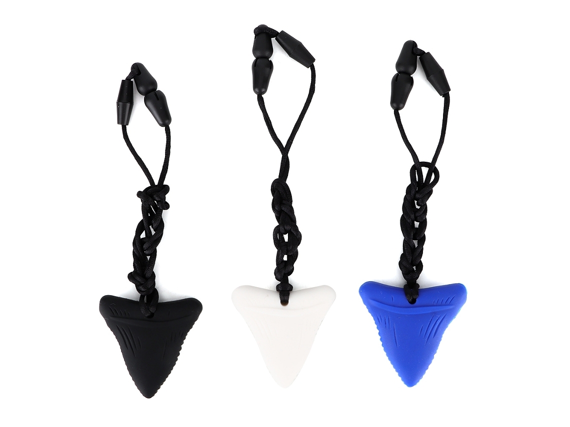 3pcs Colar De Silicone Para Mastigação Sensorial Com Pingente De Tubarão Preto Branco Azul