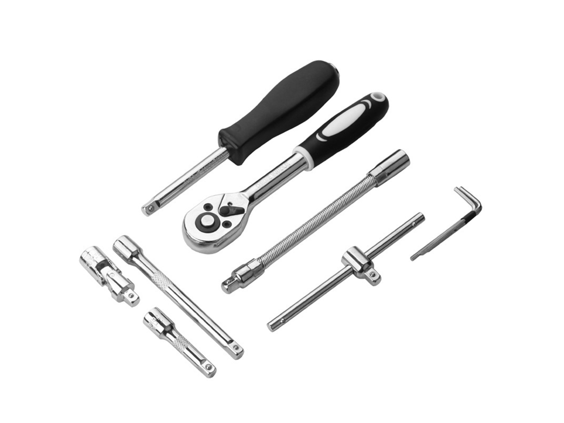Set De Herramientas De Llave De Trenzado Y Socket 1/4" Con Caja Para Reparaciones De Coches, Motos Y Hogar