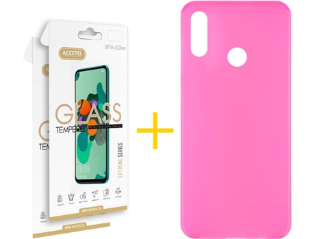 Kit Funda + 2 Protectores de Pantalla Huawei Y6 2019 ACCETEL Liso 7 Rosa