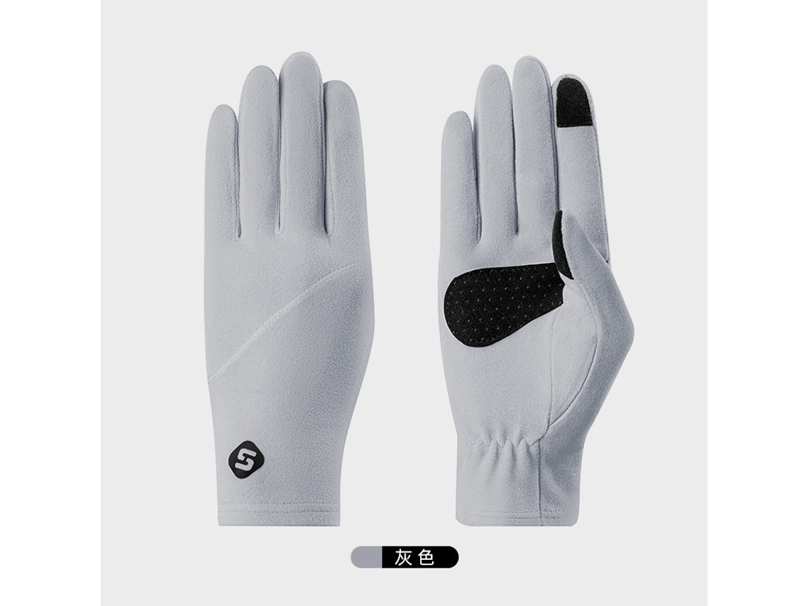 Guantes de esquí para mujer, otoño e invierno, de terciopelo, resistentes al viento, cálidos, grises, talla única, Chennnls (finos).