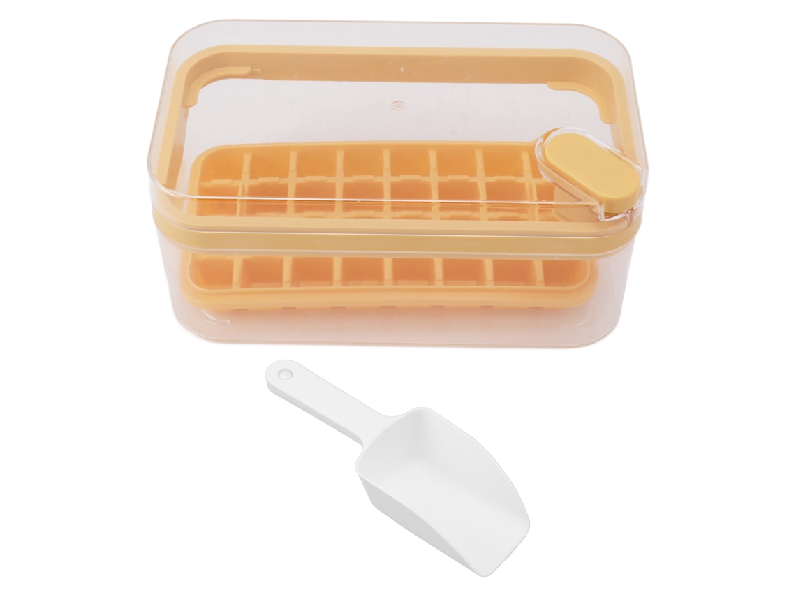 Bandeja De Gelo Com Tampa, Cubo E Colher 32 Cubos De Plástico Amarelo Para Freezer