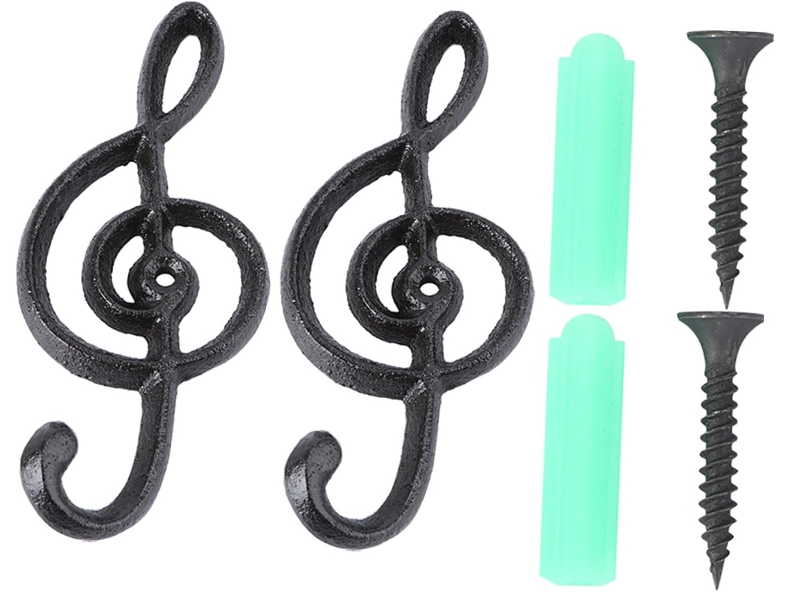 Juego De 2 Ganchos Decorativos De Pared De Hierro Negro Con Forma De Notas Musicales.