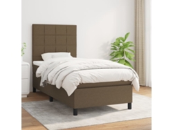Cama Box Spring Con Colchón Tela Marrón Oscuro 90x190 Cm