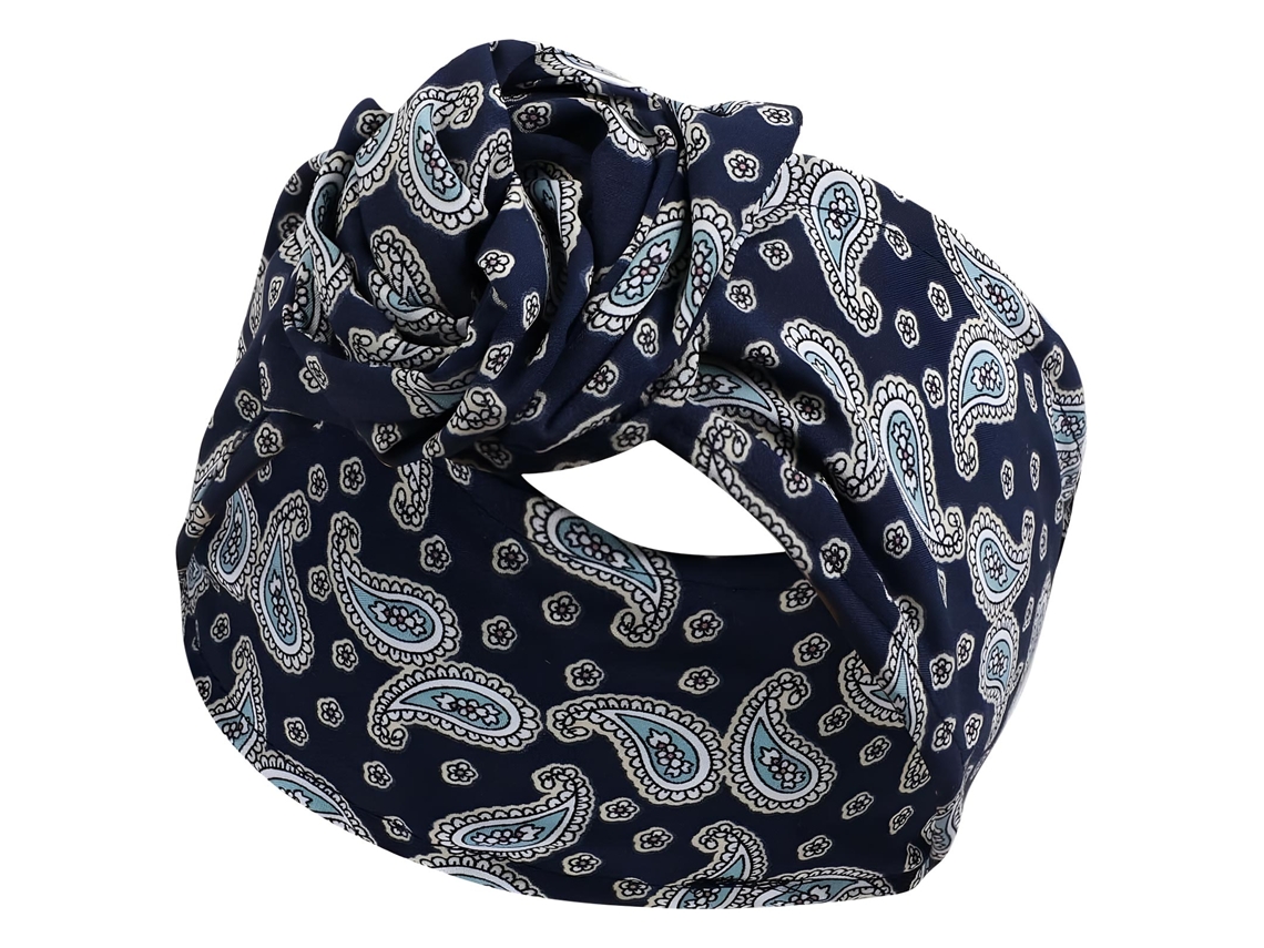 Turbante de algodón azul marino retro con estampado paisley AVIZAR