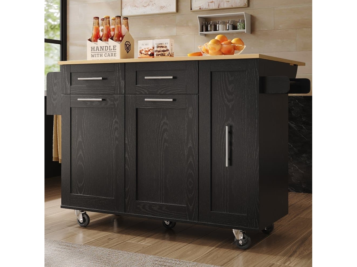 Isla De Cocina Moderna - Multifuncional Con Almacenamiento - Negro