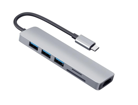 Hub Usb C Adaptador Multipuerto Usb-C 6 En 1 Con Hdmi 4K 3X Usb 3.0 Lector De Tarjetas Micro Sd/Tf Dongle Tipo C Aluminio Gris BISBISOUS
