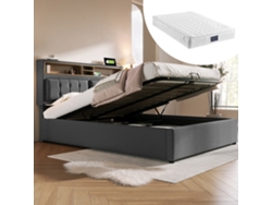 Cama Doble De 160x200 Cm Con Iluminación Led, Conexión Usb-c Y Colchón De Almacenamiento Incluido.