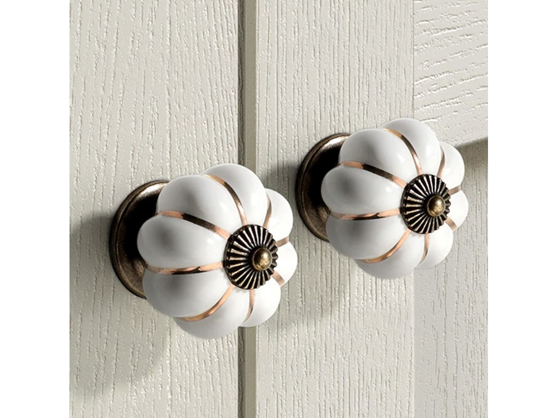 6 tiradores de cerámica con forma de calabaza para cajones de muebles, con tornillos blancos.