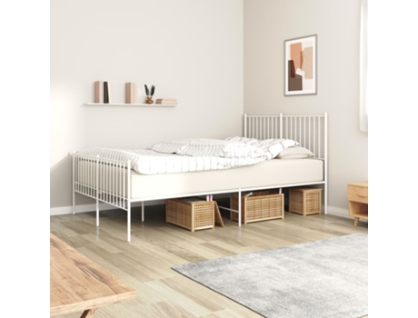 MAISON EXCLUSIVE Estructura de cama con cabecero y pies de cama 135X190 cm metal blanco
