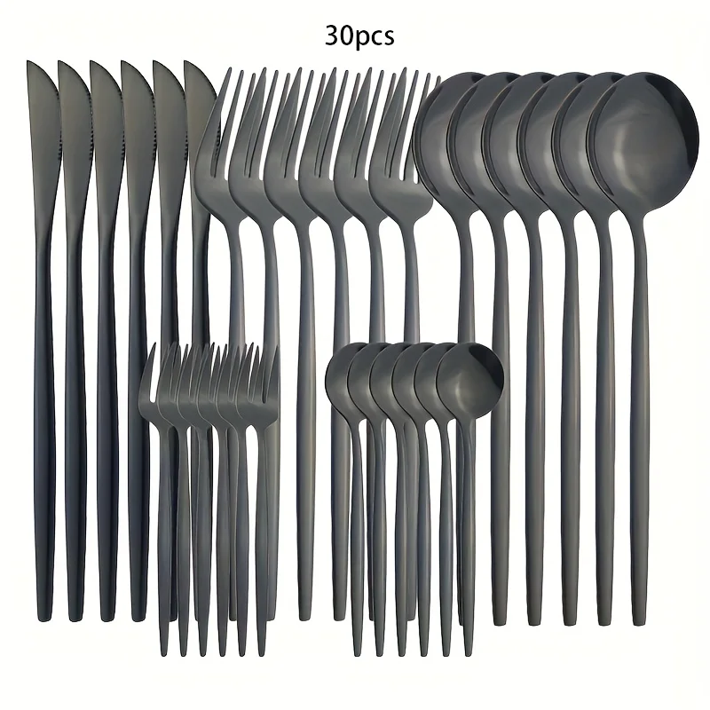 Juego de cubiertos de acero inoxidable apto para uso alimentario, que incluye tenedores, cucharas y cuchillos. MDUG (30 piezas)