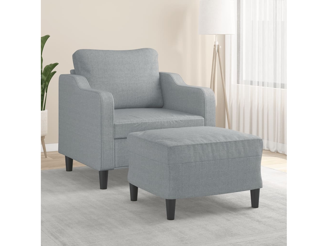 Sillón De Salón | Silla | Sillón Con Taburete Tela Gris Claro 60 Cm Wsd625177