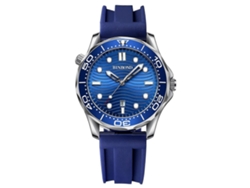 Reloj deportivo de cuarzo Hengrongshen para hombre, luminoso, resistente al agua, de acero blanco y azul, con silicona, Binbond B2820, 30 m