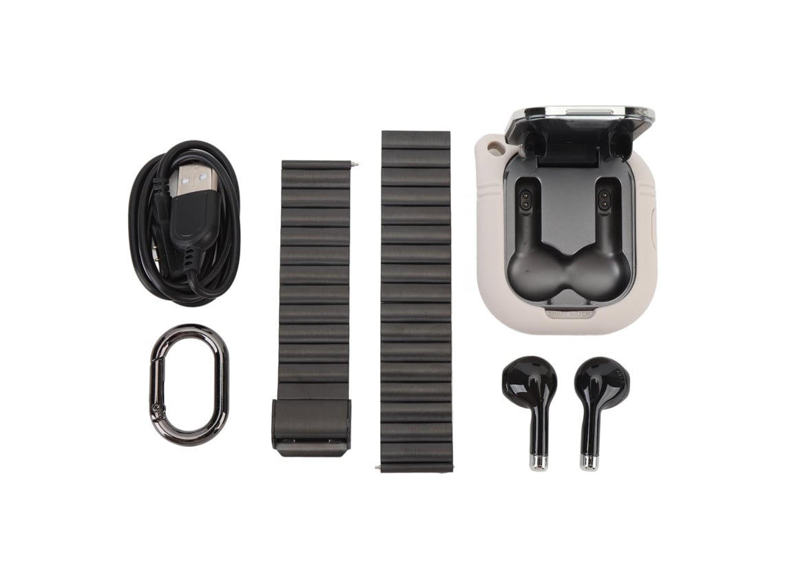 Reloj Inteligente 2 En 1 (nfc, Podómetro Deportivo) Reloj Auricular Tft De 2,01 Pulgadas Plata