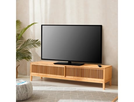 Mesa de TV Videbæk con 2 puertas corredoras bambú 140 x 40 x 38 cm Color Natural [EN.CASA]