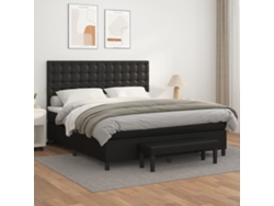 Cama Box Spring Con Colchón Cuero Sintético Negro 160x200 Cm