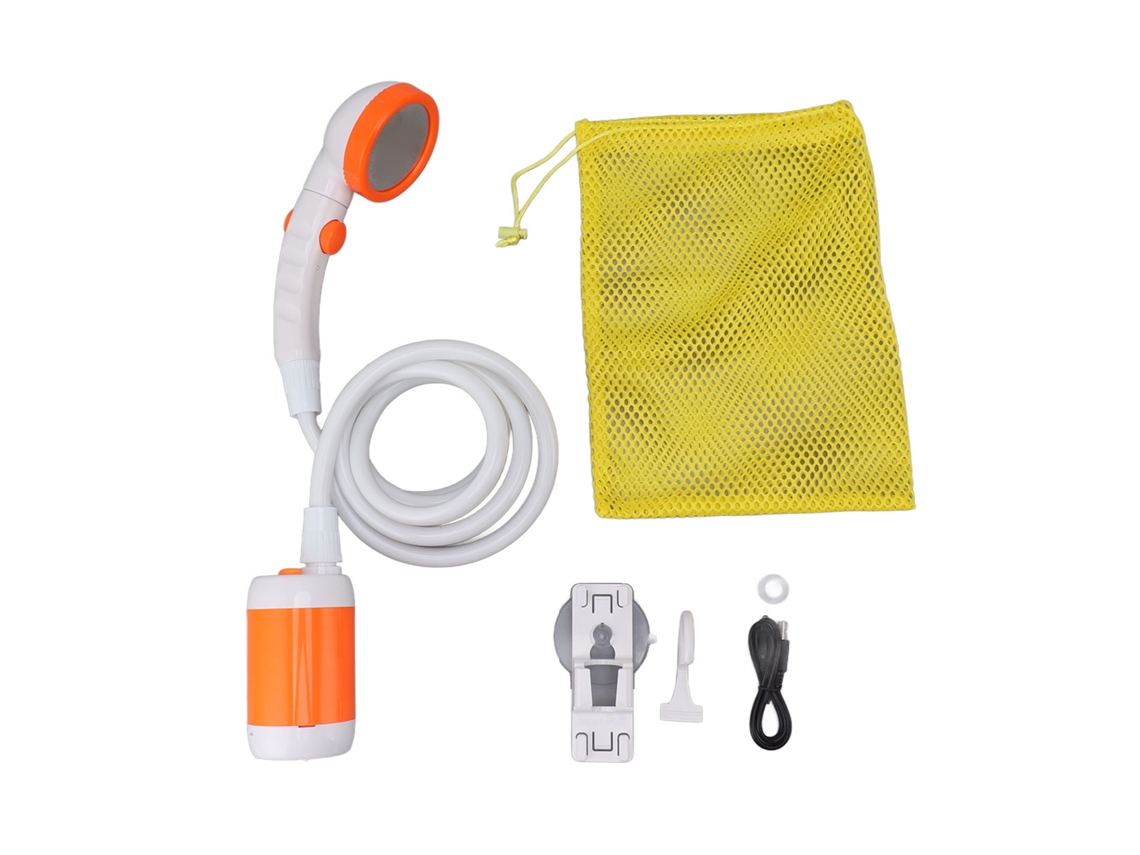Ducha Portátil A Pilas, 3 Niveles, Para Camping Al Aire Libre, Abs, Acero Inoxidable, Pvc, Naranja/blanco