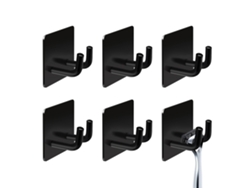 Pack 6 Ganchos Adhesivos Sin Taladro, Acero Inoxidable 304 Negro, Soporta Hasta 120kg, Ideal Para Toallas, Ropa Y Accesorios En Baño Y Hogar