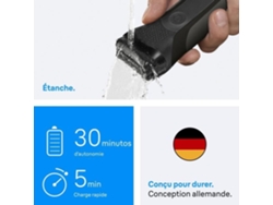 Afeitadora eléctrica Braun Serie 3 negra, batería de 30 minutos de duración y carga rápida de 5 minutos