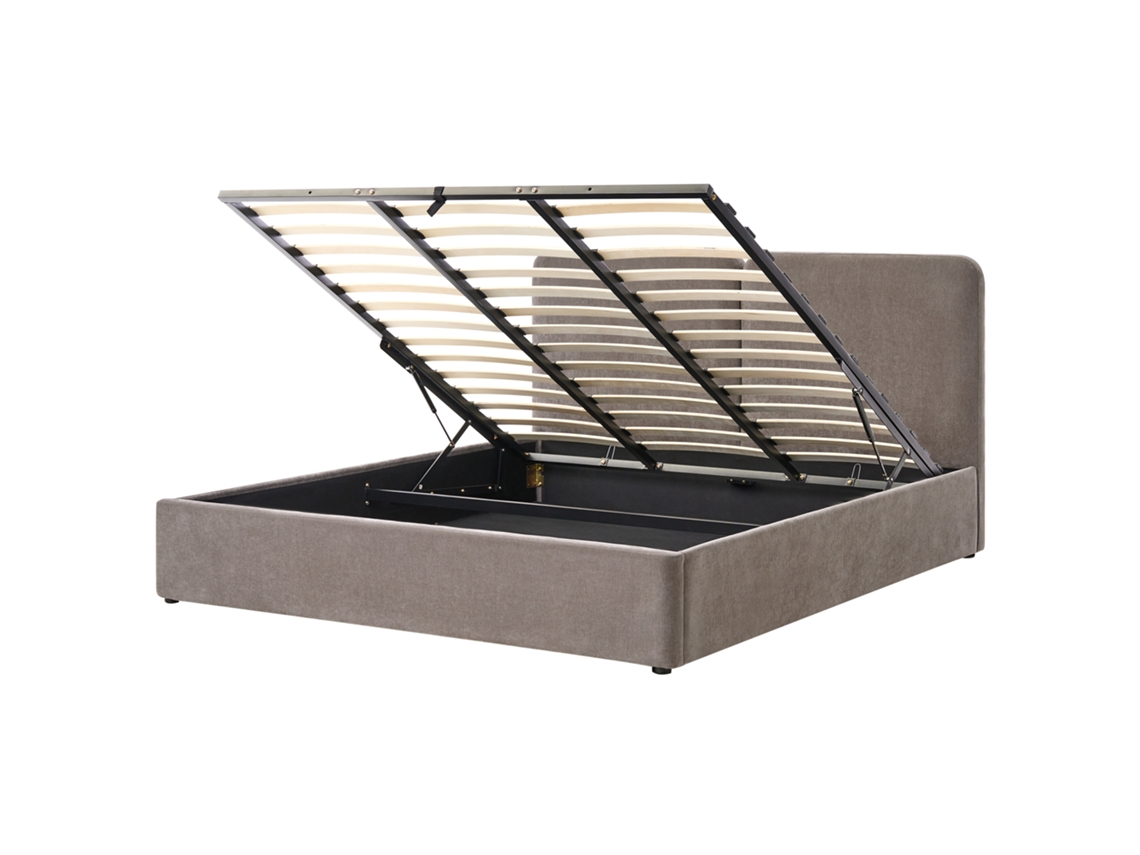Cama De Casal Beliani Arbois De Tecido Creme 180x200