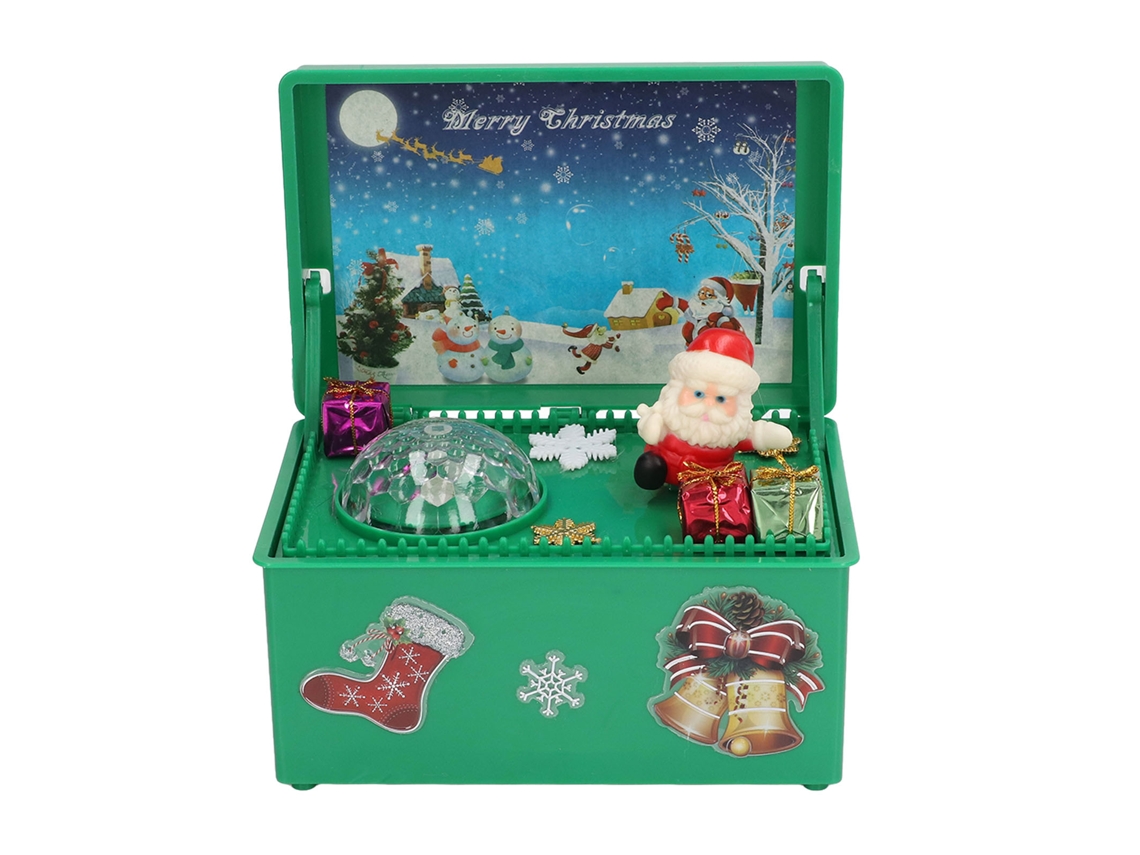 Caja de música de Papá Noel verde con elevador eléctrico