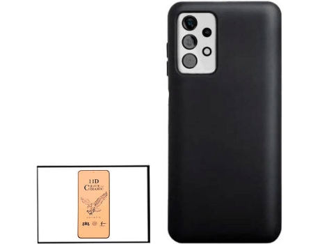 Kit Cristal Templado CeramicGlass Full Cover y Funda Silicona Samsung Galaxy A52 5G PHONECARE Negro