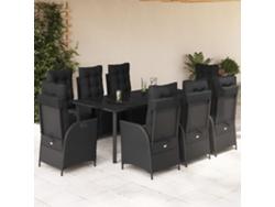 Juego de comedor de jardín de 9 piezas con cojines, mimbre sintético negro, DKD Home Decor